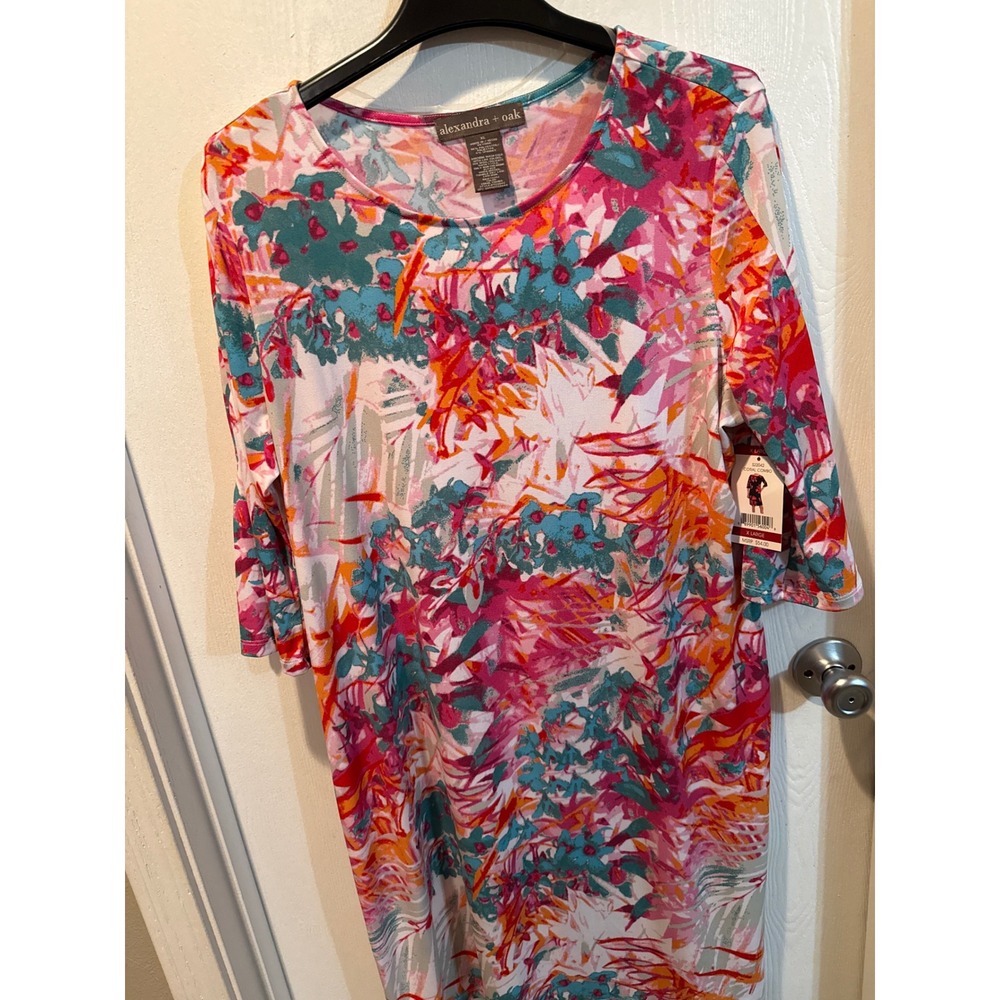 Alexandra + Oak Womens XL Coral Combo Abstract Floral 3/4 Sleeve Shift Dress NEW